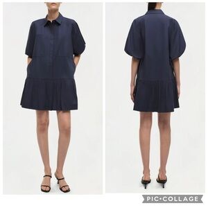 Simkhai Crissy Navy Shirt Dress with Puff Sleeves XS Runs big fits small Cotton